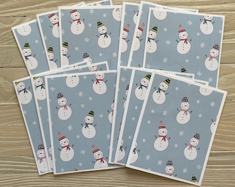 Snowmen Note Cards Set: Winter Stocking Hats, Blank Inside
