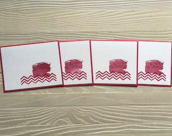 Just a little note hand stamped note cards/set of 4 red design and cardstock cherry cobbler blank inside