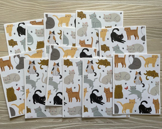 Happy cats note cards/set of 12, budget EZ, blank inside, all occasion, cat lovers