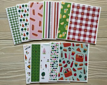 Picnic in the Park note cards/set of 11 designs, picnic themes,  budget EZ, blank inside