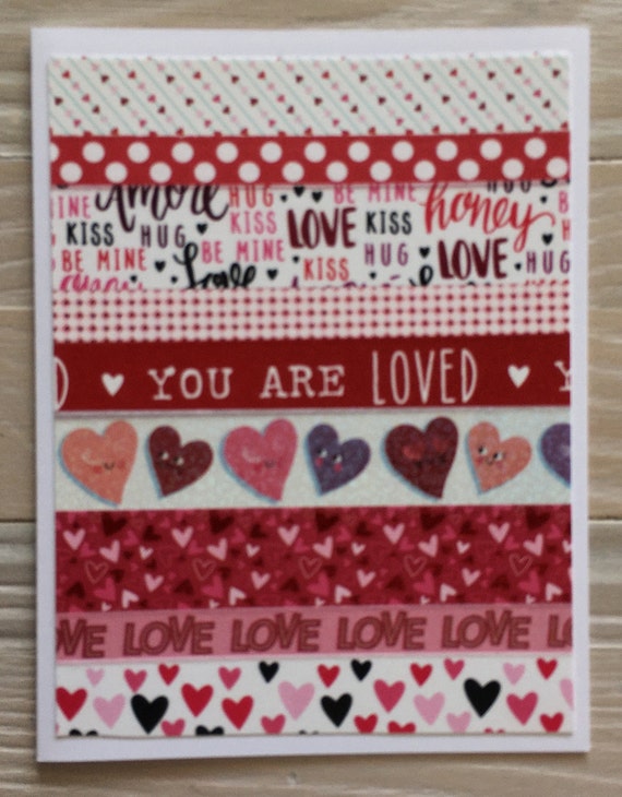 Valentine washi tape note cards, set of 5 cards, budget EZ, blank inside