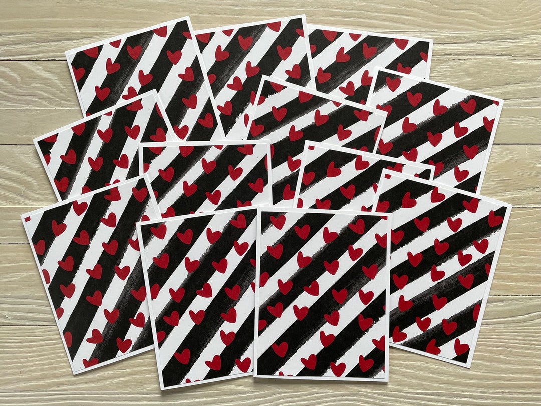 Red Heart Note Card Red Heart, Black Stripe Note Cards/set of 12, Budget EZ, Blank Inside ...