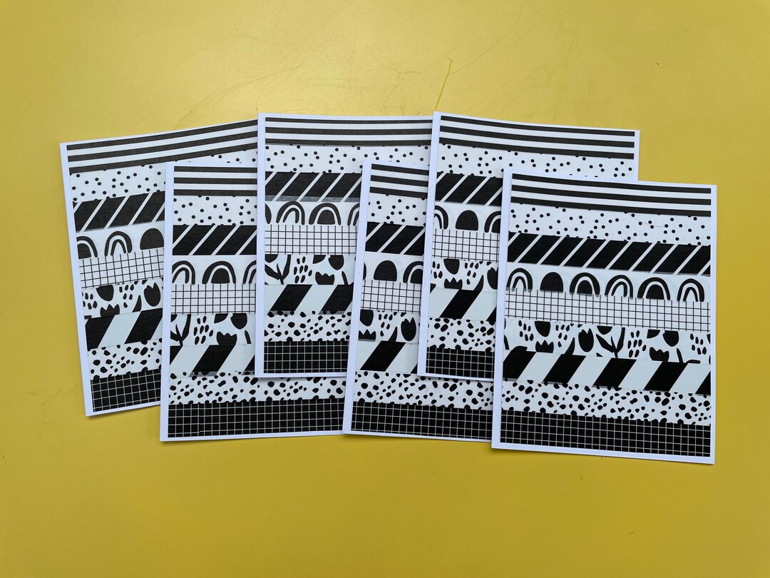 Washi Tape Note Cards: Black & White Designs, Set of 6 - Etsy