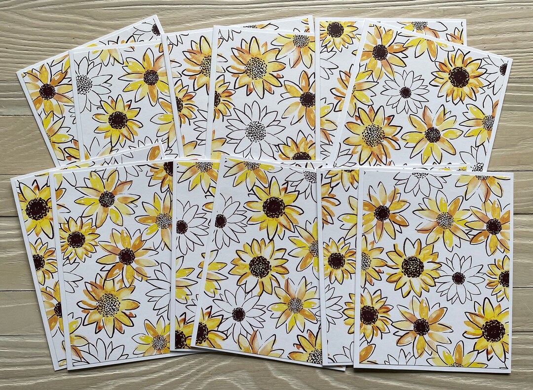 Watercolor Sunflowers Note Cards/set of 12, Budget EZ, Blank Inside - Etsy