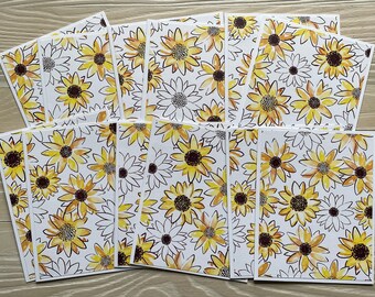 Watercolor Sunflowers note cards/set of 12, budget EZ, blank inside