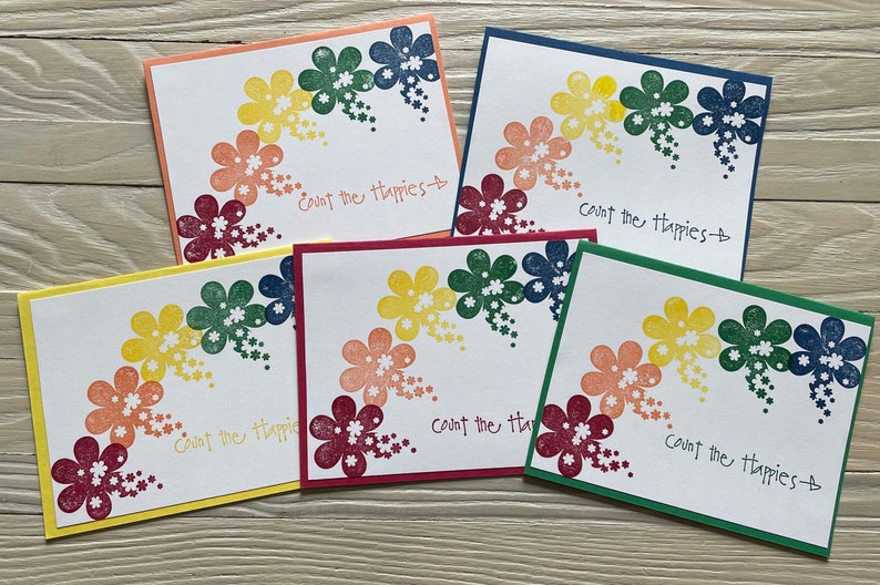 Hand Stamped Rainbow Flowers Note Cards - Set of 5 - Etsy