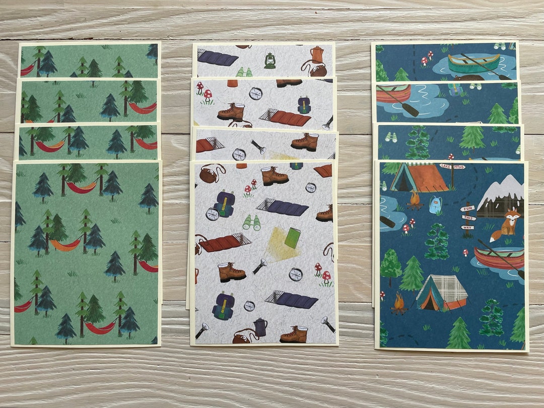 Camping in the Woods Note Cards/set of 12, Budget EZ, Blank Inside ...