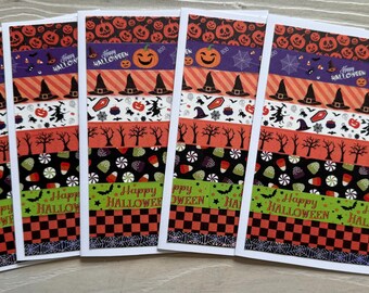 Halloween Washi Tape #2 Note Cards, Set of 5 note cards and envelopes, blank inside