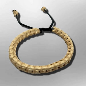 Genuine Rattle Snake Bone Skeleton Tan Coffee Color with Cotton Rope Bracelet