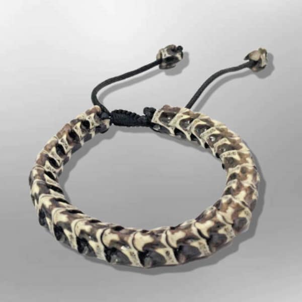 Genuine Rattle Snake Bone Skeleton White or Black with Cotton Rope Bracelet