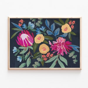 A3A4A5 Navy Flower Art Print Floral Painting Print Floral Illustration Bedroom Wall Art Unframed Print Painterly Navy Flower image 1