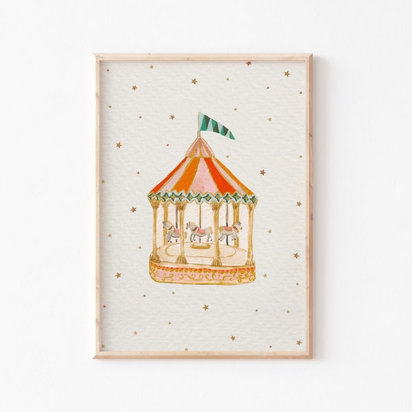 A3|A4|A5 |Whimsical Carousel Art Print |Nursery Print | Fun fair Illustration | quirky illustration | Unframed Print | baby child artwork