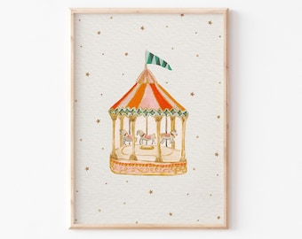 A3|A4|A5 |Whimsical Carousel Art Print |Nursery Print | Fun fair Illustration | quirky illustration | Unframed Print | baby child artwork