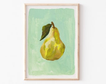 A3| A4| A5 | Birne Obst Kunstdruck | Bunter Food Print | Obst Illustration | Schlafzimmer Wandkunst | Ungerahmter Druck | Küchenkunst | Food Illustration