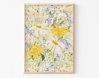 A3|A4|A5 |Green Vintage Floral Print|Floral Painting| Floral Illustration |Bedroom Wall Art|Unframed Print|Painterly floral|Hand painted Art