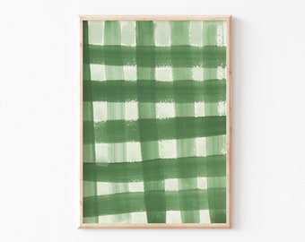 A3|A4|A5 |Green Gingham Art Print |Painterly Print|Hand painted Print|Bedroom Wall Art |Unframed Print |Green Check|Brushstroke Art|Abstract