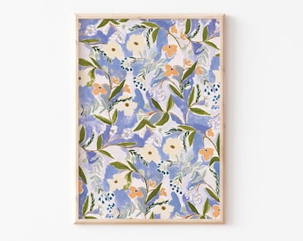 A3|A4|A5 |Blue Floral Art Print |Floral Painting Print | Floral Illustration |Bedroom Wall Art | Unframed Print |Painterly blue Flower