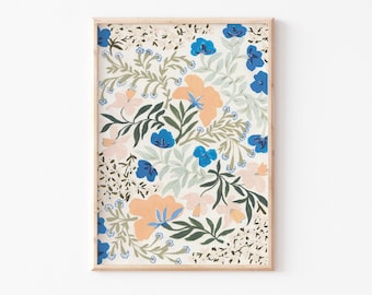 A3|A4|A5 |Green Floral Print |Nature Print|Floral Illustration|Unframed Print|Botanical Art|William Morris Inspired|Traditional Floral print