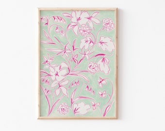 A3| A4| A5 | Pink Aquarell Druck | Naturdruck| Florale Illustration| Schlafzimmer Wandkunst| Rosa und grün Kunst | Botanische Kunst | Rosa Blumen Kunst