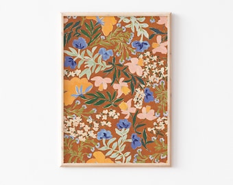 A3|A4|A5 |Brown Floral Print |Nature Print|Floral Illustration|Unframed Print|Botanical Art|William Morris Inspired|Traditional Floral print