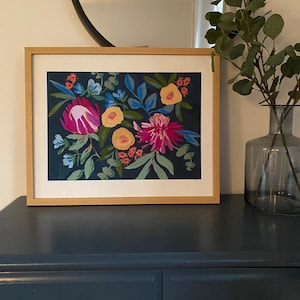 A3A4A5 Navy Flower Art Print Floral Painting Print Floral Illustration Bedroom Wall Art Unframed Print Painterly Navy Flower image 2