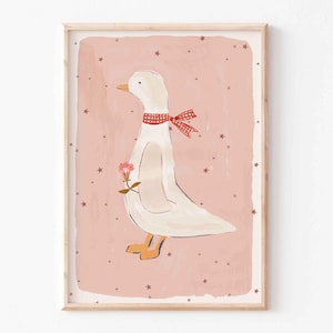 Gänsebild Rosa |Vintage Gänseblümchen | Ente Illustration | Gemalte Illustration | Baby Kind Kunstwerk | handbemalt | Mädchen Schlafzimmer |