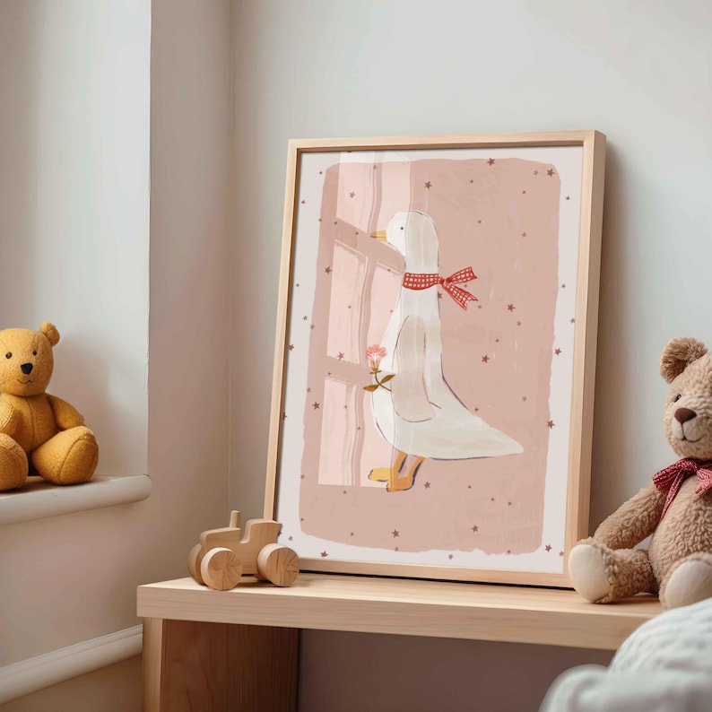 Goose Print Pink |vintage Nursery | Duck Illustration | Painted ...