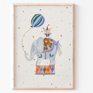 Stampa di animali da circo / Illustrazione di un'aula di scuola materna vintage / Illustrazione di una fiera di divertimenti / Illustrazione dipinta / Stampa senza cornice / Opera d'arte per bambini / Stravagante / Ragazzi