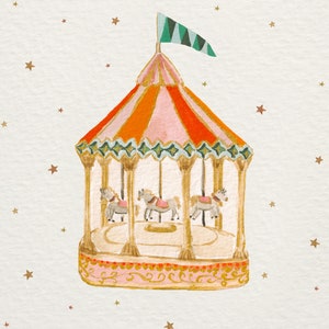 A3A4A5 Whimsical Carousel Art Print Nursery Print Fun fair Illustration quirky illustration Unframed Print baby child artwork image 5