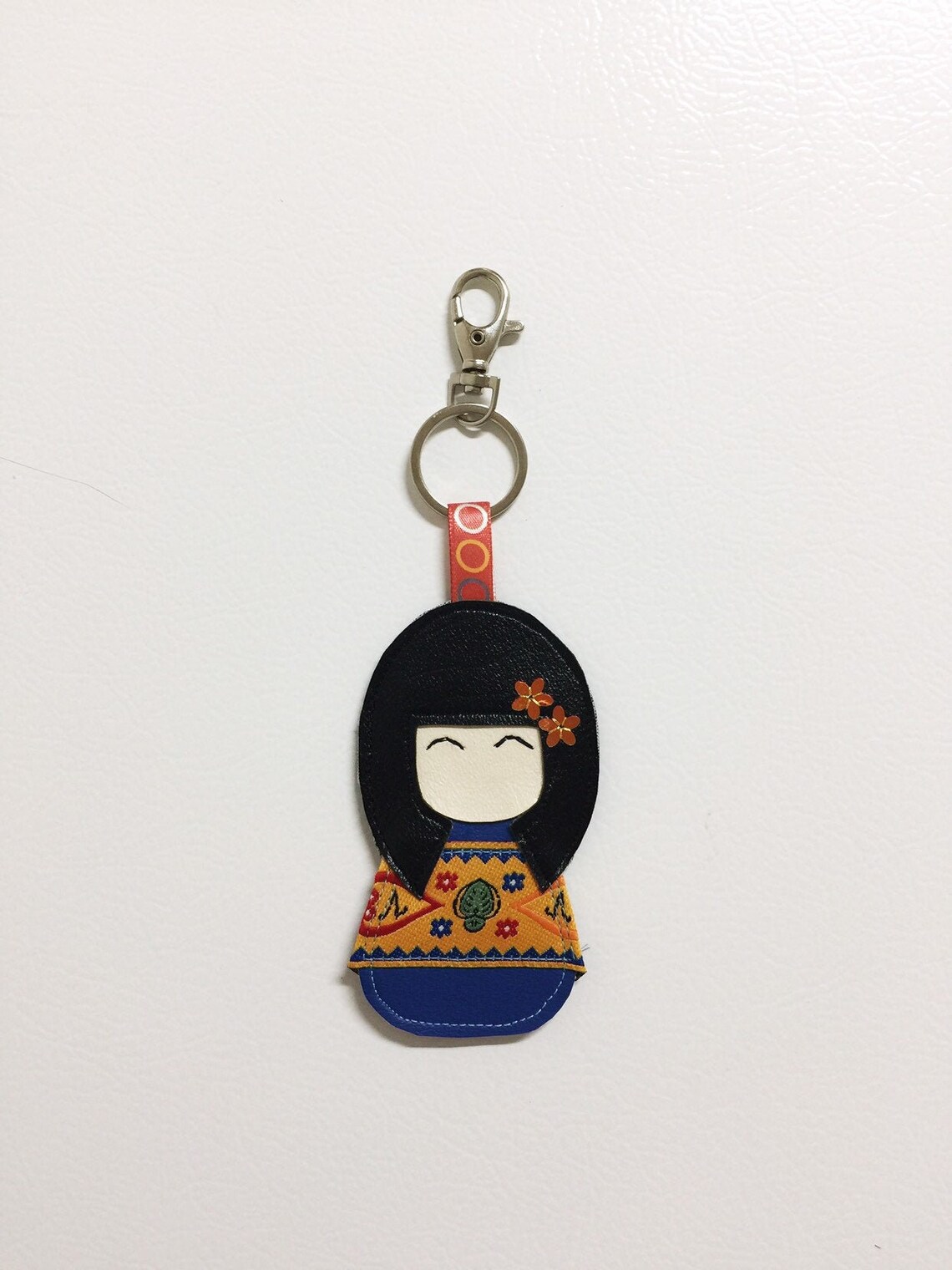 Japanese Doll Keychain Leather Key Chain Kimono Keychain Etsy
