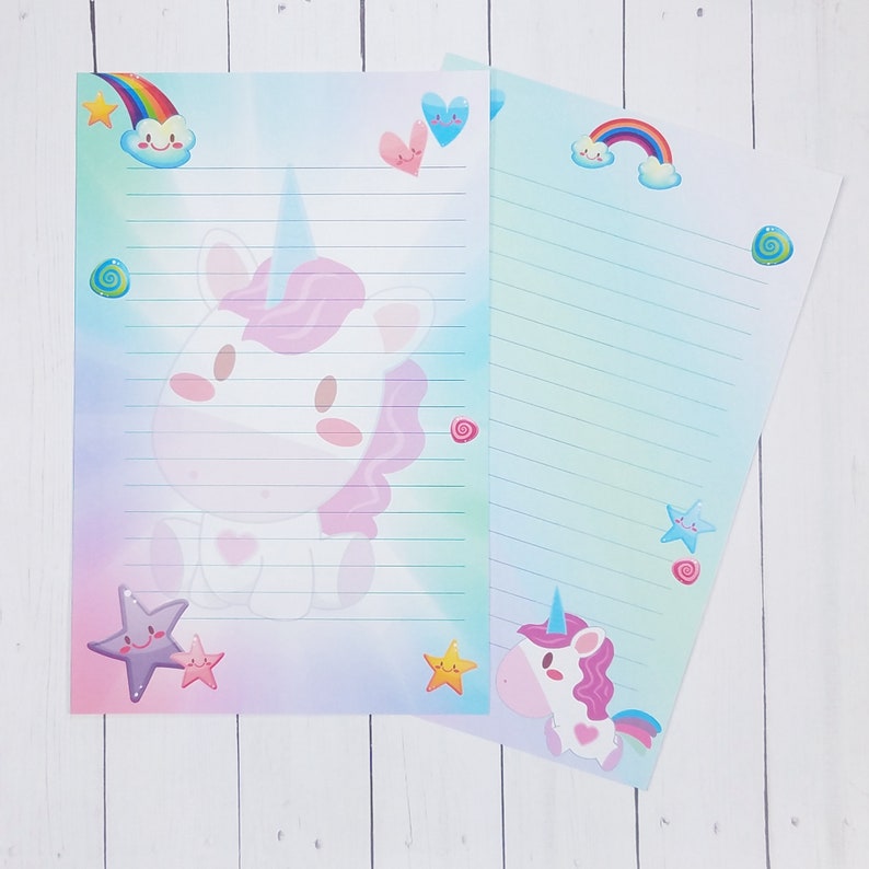 rainbow unicorn a5 printable stationery etsy