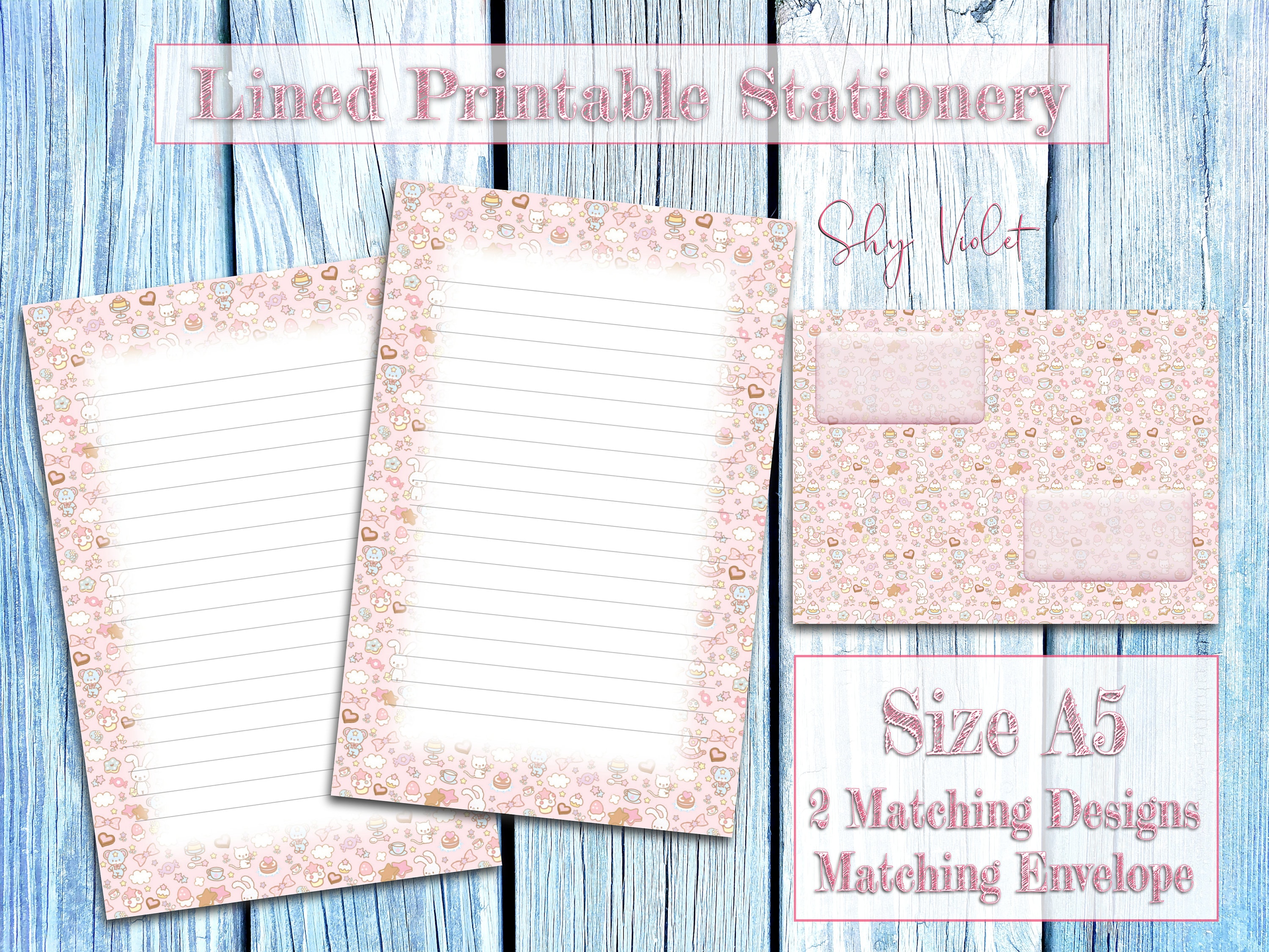 a5 lined cute kawaii printable stationery instant download etsy