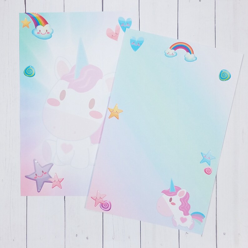 rainbow unicorn a5 printable stationery etsy