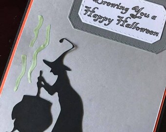 Halloween card, greeting card, pumpkin card, witch card, black cat card, Handmade/Homemade card, 4.25 x 5.5 inch card