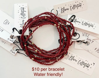 Maroon Seed Bead Stretch Bracelet - 1 Bracelet