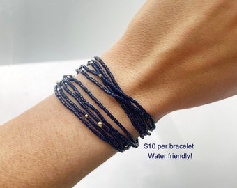 ★rosemont★ Silver Navy Beads Bracelet Selene RA24D17J 925 Sterling Silver Black Spinel Bujukan Link Chain Cuff
