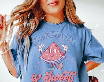 Comfort Colors® Freedom is Sweet Watermelon Graphic Tee, Comfort Colors 4th of July Graphic Tee, American Graphic Tee, USA Graphic Tee