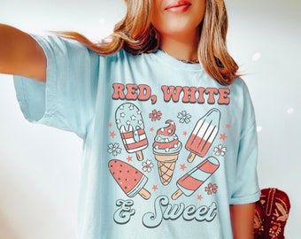 T-shirt graphique Comfort Colors® Red White and Sweet America, T-shirt graphique Comfort Colors 4th of July, T-shirt graphique américain, T-shirt graphique USA