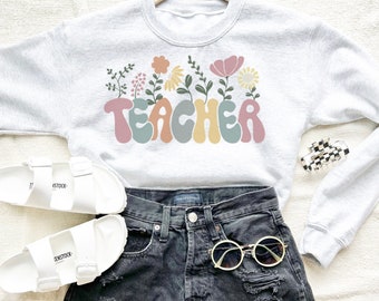 Back to School Teacher Sweatshirt Vintage Floral Teacher Sweatshirt Teaching Sweater Chic Teacher Sweatshirt Gift For Teacher