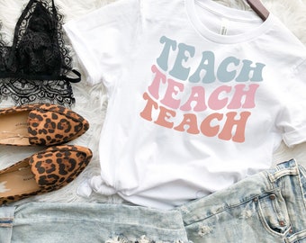 Colored Retro Teach Shirt, Retro Teacher Shirt, Teacher Raglan, Teach Shirt, Teach Shirt, Retro Teacher Shirt, Homeschool Mom Shirt,