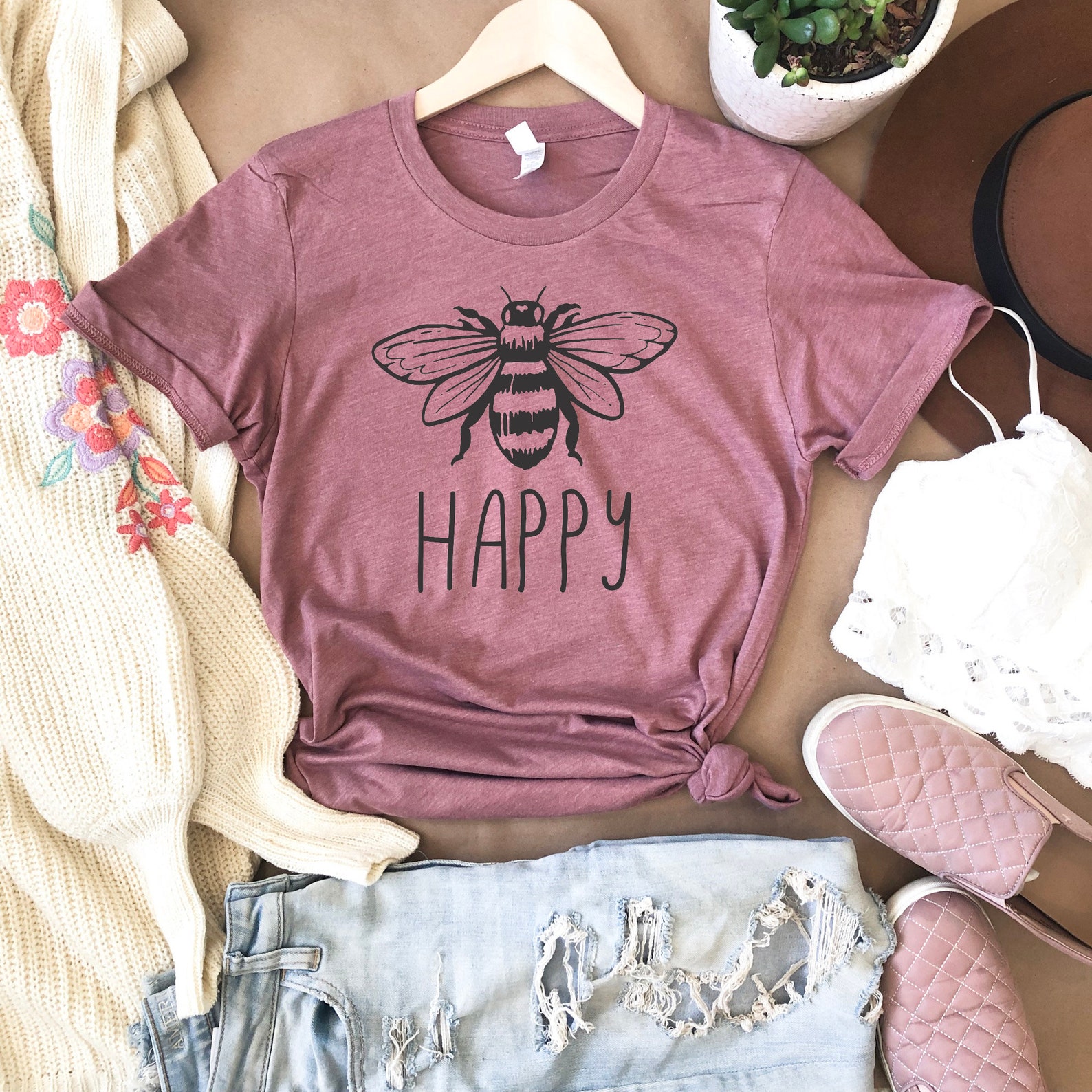 Bee Shirt for Women Bee Happy Shirt Bee Lover Vegan Shirt Etsy