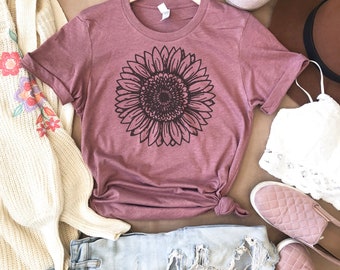 Sunflower Shirt, Floral Tee Shirt, Indie Shirt, Garden Shirt, Womens Fall Shirt, Sunflower Tshirt, Sunflower Shirts,