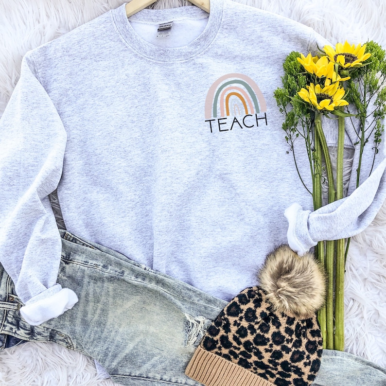 Rainbow Teacher Sweatshirt, Teacher Sweatshirt, Teacher Crewneck, Teacher Hoodie, Rainbow Teacher Crewneck, Rainbow Teacher Hoodie 