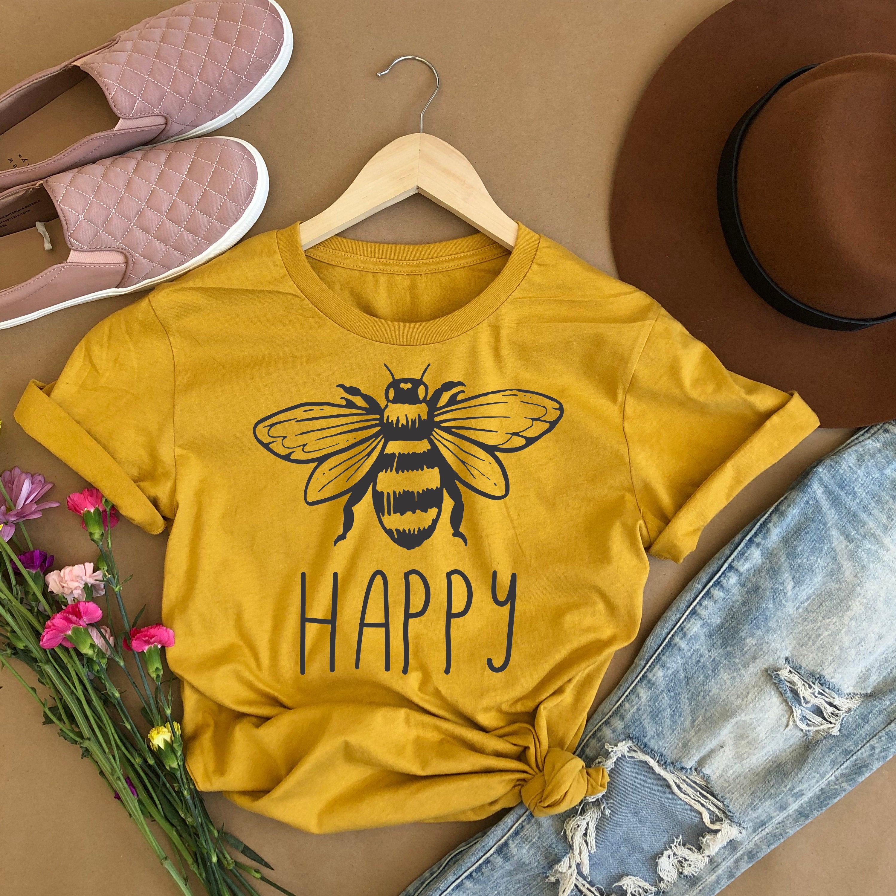 Bee Shirt for Women Bee Happy Shirt Bee Lover Vegan Shirt | Etsy