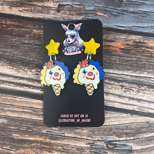 Clown Ice Cream Cone Earrings: Clowncore Acrylic Post Earrings