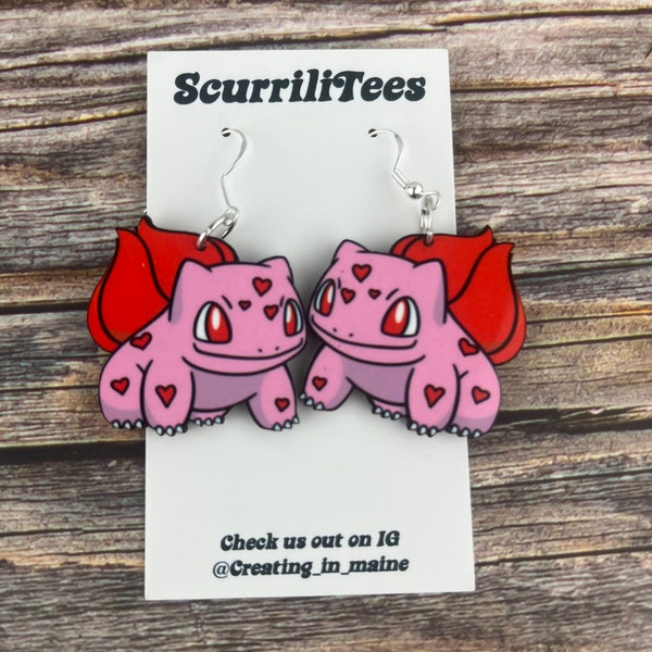 Bulbasaur earrings, Pokémon earrings, video game earrings