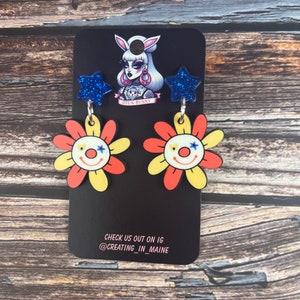 Clowncore Flower Earrings: Acrylic Hardboard Earrings