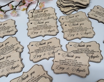 Wooden Thank you Magnets, Wedding Thank You favor, Favors for Guests, Floral Magnets, Personalized Engraved Wedding Favor
