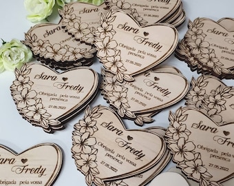 Wooden Thank you Magnets, Wedding Thank You favor, Favors for Guests, Floral Magnets, Personalized Engraved Wedding Favor