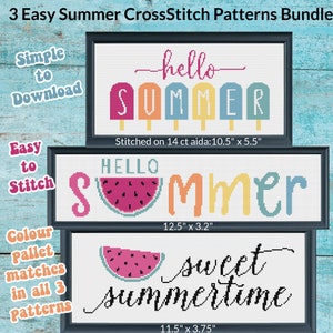 Bundle of 3 Easy Summer Easy Cross Stitch Patterns Popsicles and Watermelons Printable and Pattern Keeper Compatible PDF Files image 3